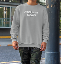 Load image into Gallery viewer, Jesus Loves Sinners Unisex Grey Sweatshirt Crewneck
